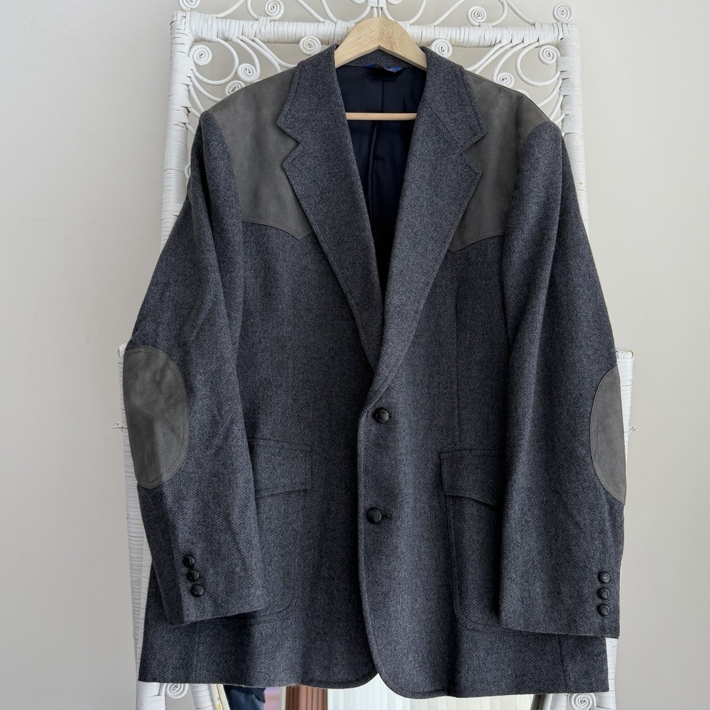 Pendleton Blazer Jacket Sz 48 Long Gray Sport Coat Wool Elbow Patch Smoking Hunt